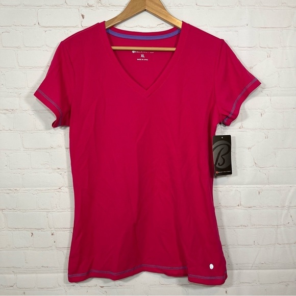 Bally Tops - Bally Total Fitness T Shirt Womens Size XL Pink Dry-Wik Athletic Top V Neck NWT
